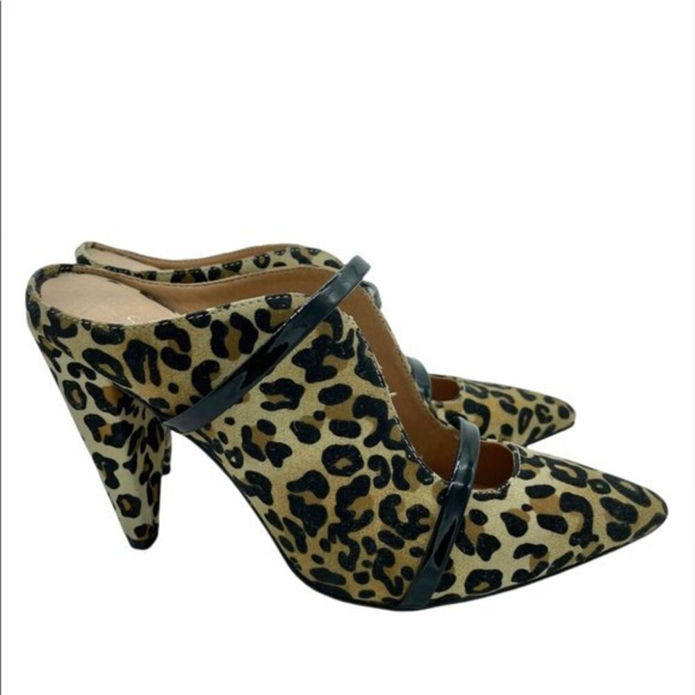 Chinese Laundry Leopard‎ Print Double Strap Pointed Toe Mules Heels Animal Print